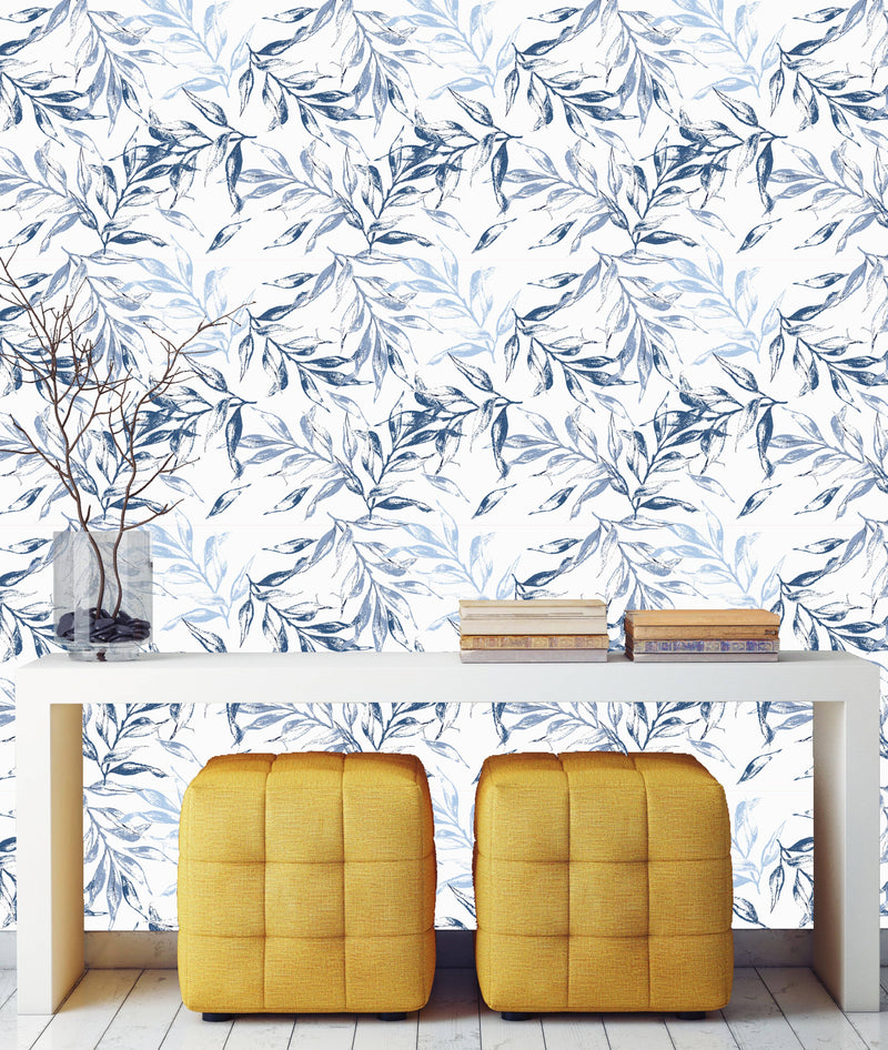 Large Blue Leaves Wallpaper
