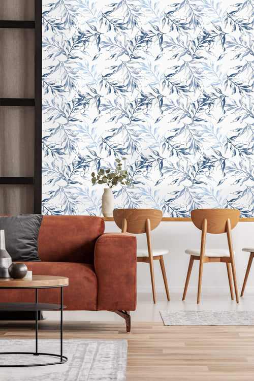Large Blue Leaves Wallpaper