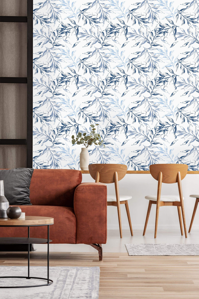 Large Blue Leaves Wallpaper