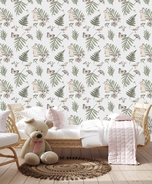 Pink Flowers and Hares Wallpaper