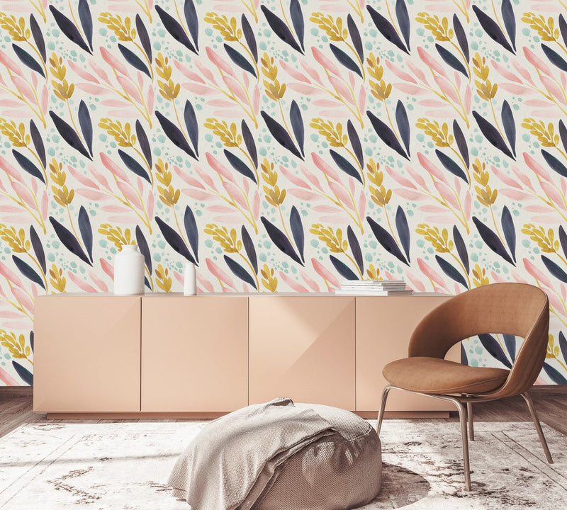 Stylish Pink and Purple Leaves Wallpaper Vogue High-Quality