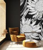 Black Wallpaper with White  Floral Pattern