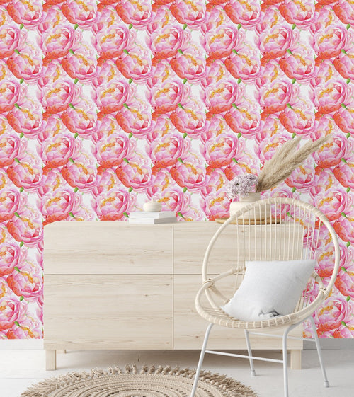 Contemporary Watercolor Pink Flowers Wallpaper