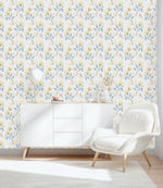 Light Wallpaper with Blue Leaves