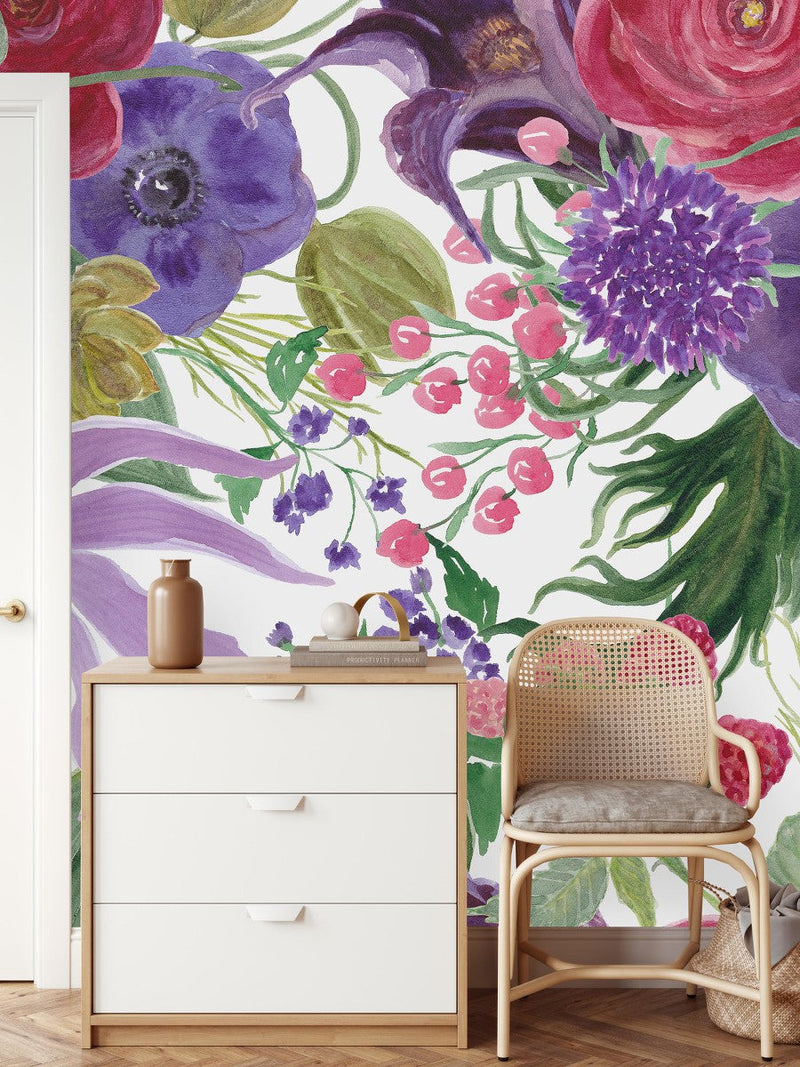 Stylish Modern Purple and Pink Flowers Wallpaper