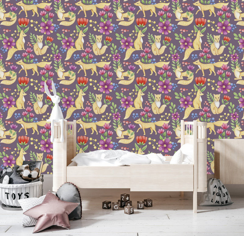 Elegant Foxes Pattern Wallpaper