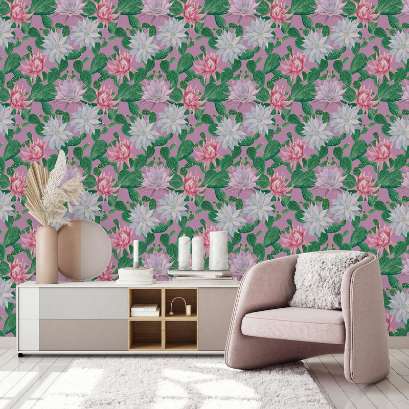 Pink Wallpaper with Cactus Flowers