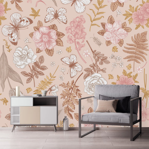 Pink Vintage Floral Wallpaper