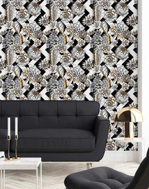 Black and White Succulents Wallpaper