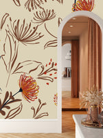 Modish Beige Wallpaper with Flowers Smart