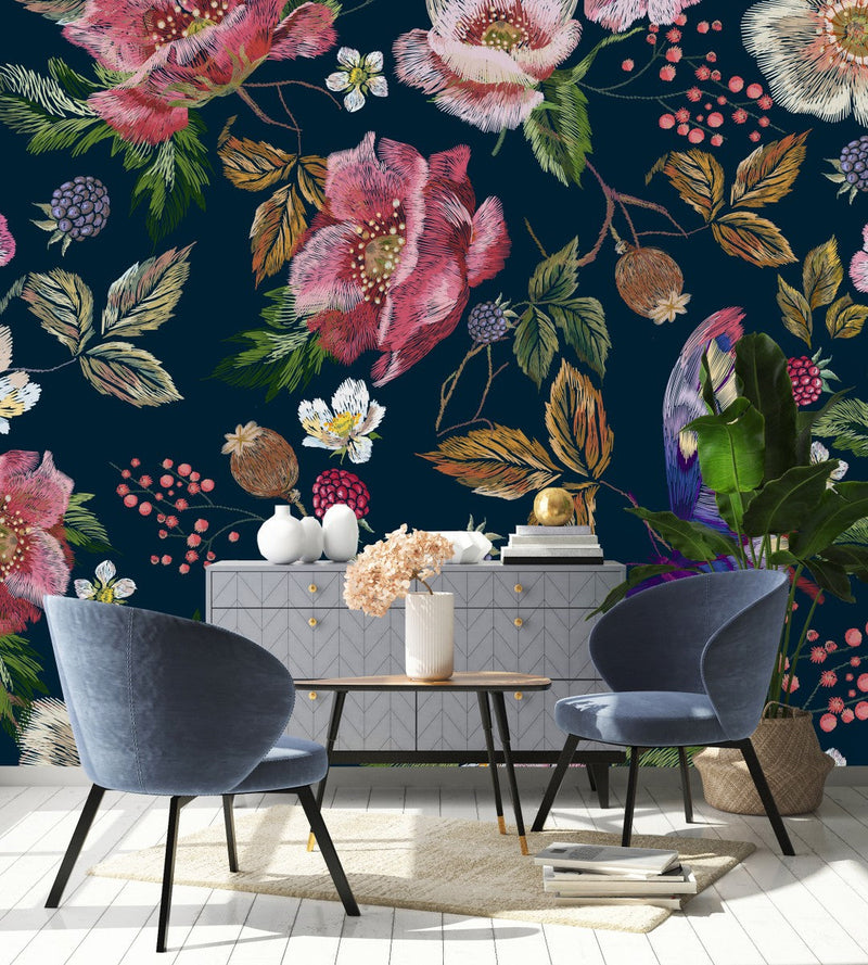 Berries and Flowers Wallpaper
