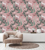 Contemporary Pink Flowers Wallpaper Tasteful