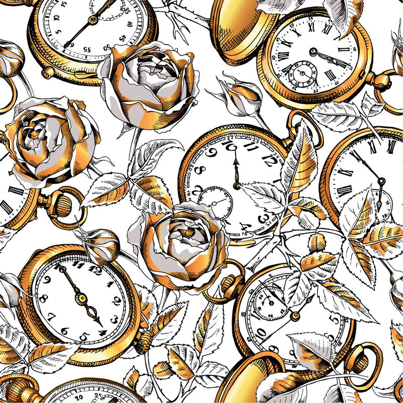 Clocks and Flowers Wallpaper