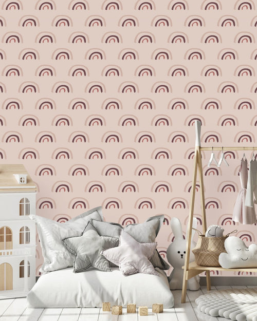 Modish Pink Wallpaper with Rainbows