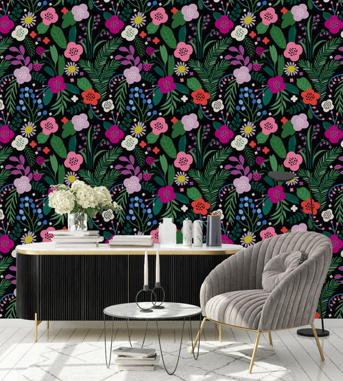 Pink Strawberry and Flowers Wallpaper