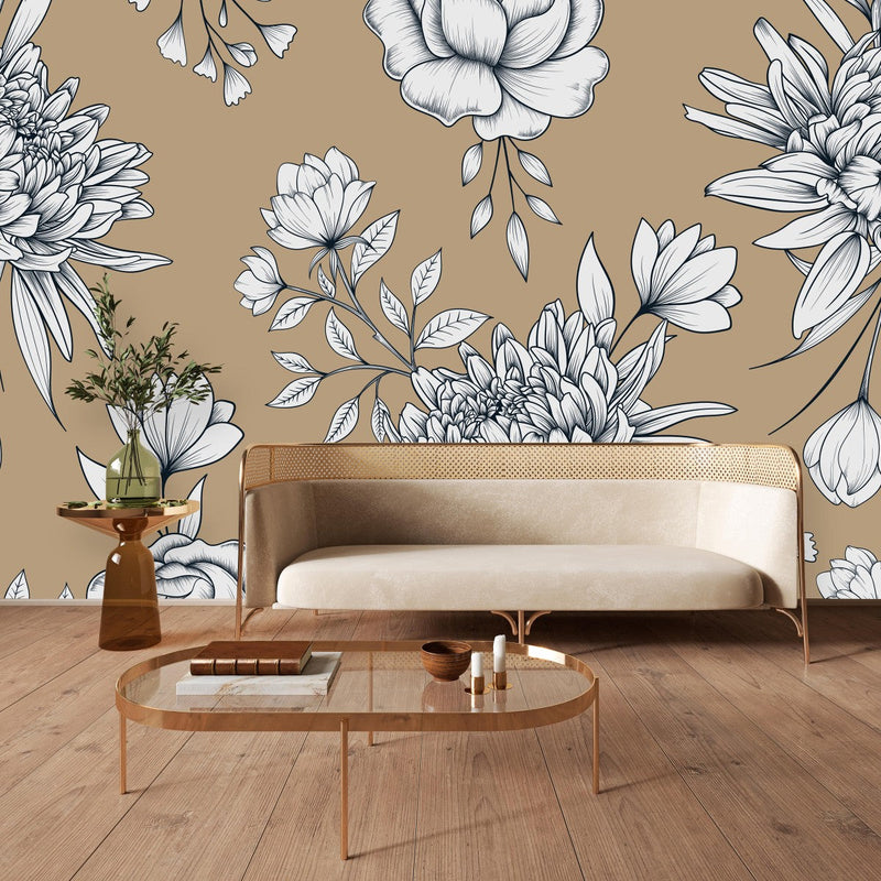 Beige Floral Wallpaper