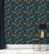 Dark Blue Wallpaper with Leaves