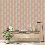 Beige Wallpaper with Leaves Contour