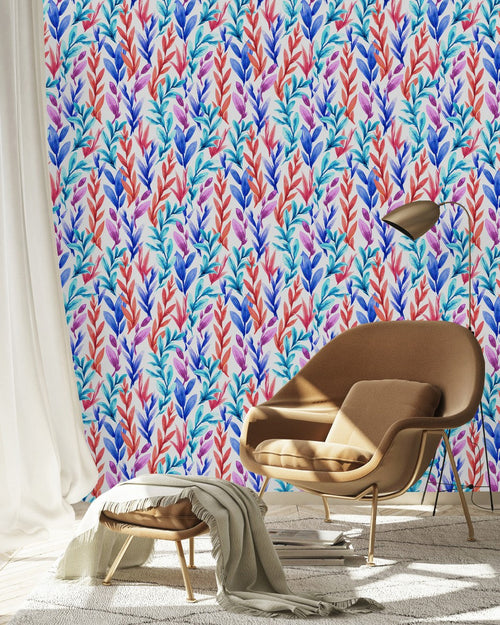 Contemporary Multicolored Leaves Wallpaper Vogue