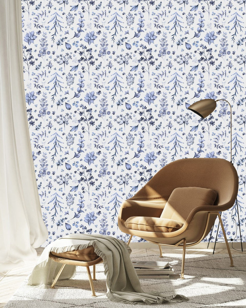 Elegant Blue Leaves Wallpaper Chic