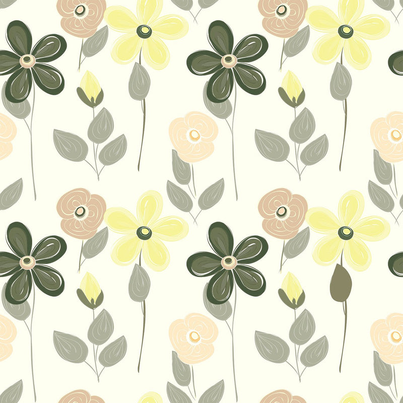 Contemporary White Wallpaper with Flowers Vogue