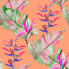 Brightly Orange Wallpaper with Palm Leaves
