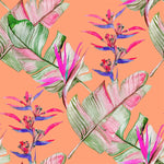 Brightly Orange Wallpaper with Palm Leaves