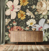 Flowers on Dark Green Background Wallpaper