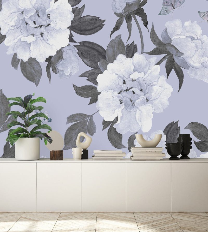 Gentle Floral Wallpaper with Butterflies