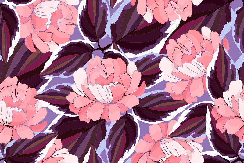 Purple Wallpaper with Pink Flowers