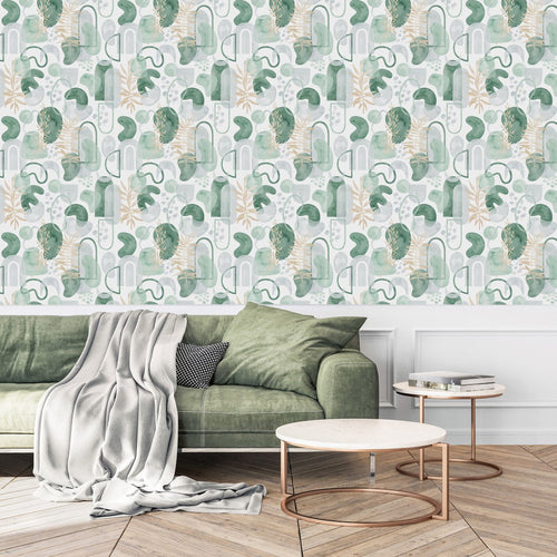 Green Abstract Wallpaper with Leaves