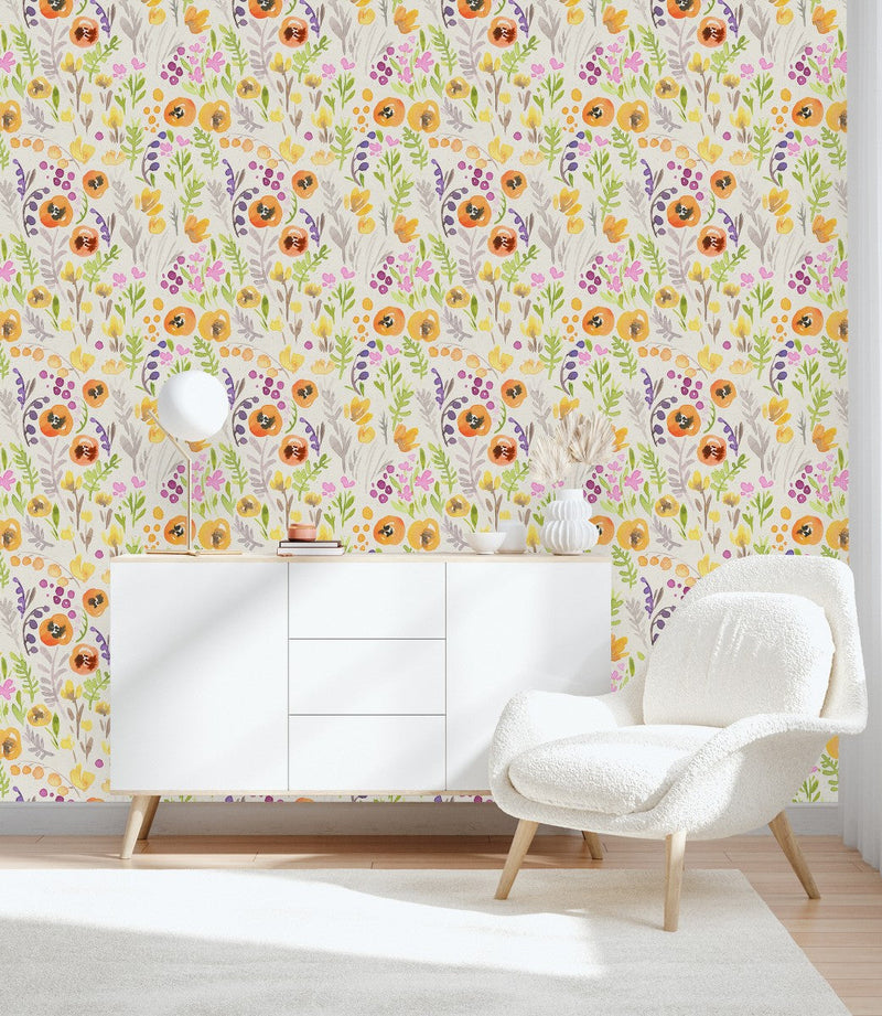 Contemporary Painted Poppies Wallpaper Vogue