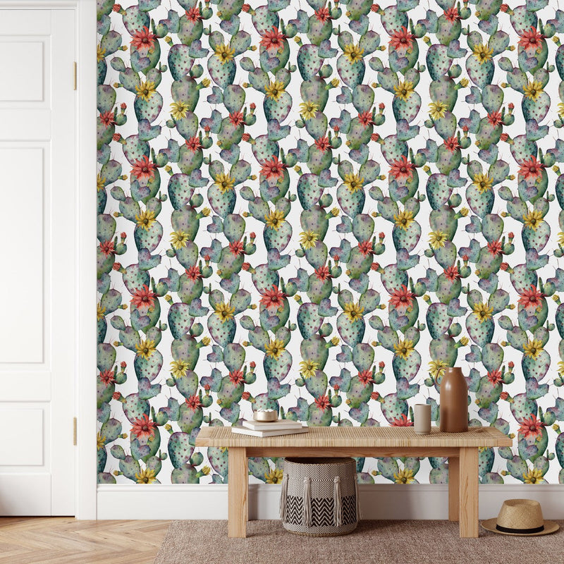 Brightly Flowers on Cactus Wallpaper