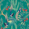 Exotic Birds on Green Wallpaper