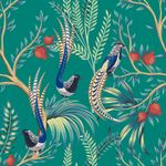 Exotic Birds on Green Wallpaper