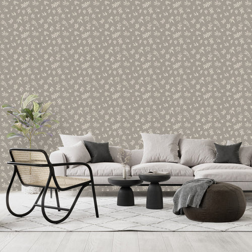 Grey Wallpaper with Olive Leaves