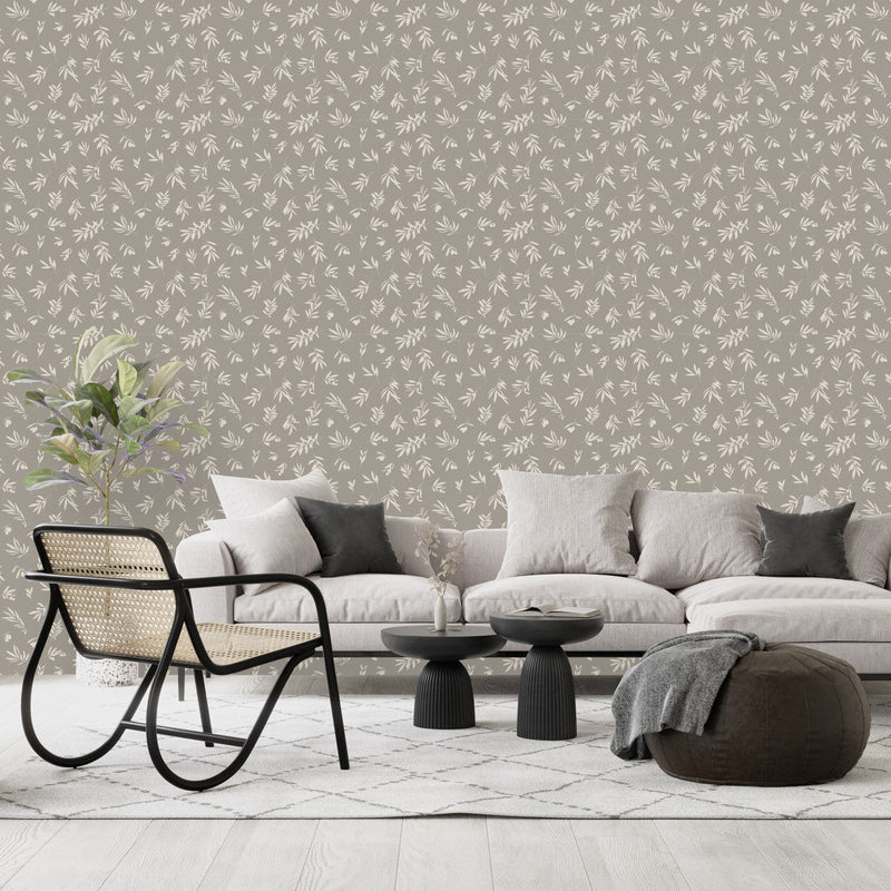 Grey Wallpaper with Olive Leaves