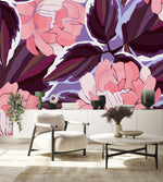 Purple Wallpaper with Pink Flowers
