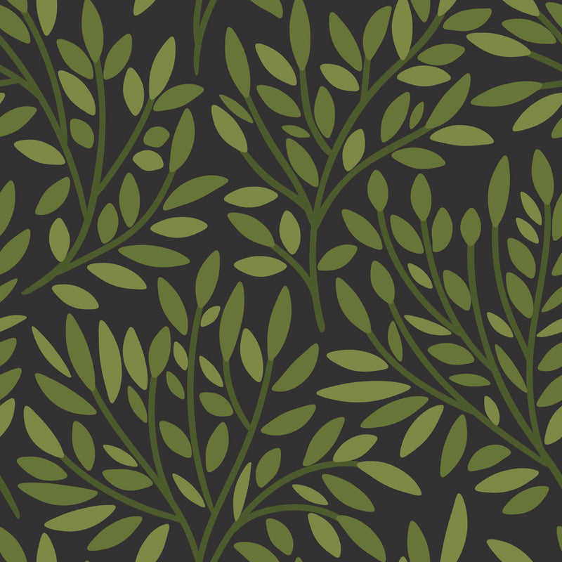 Contemporary Dark Green Leaves Wallpaper Vogue