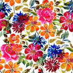 White Wallpaper with Brightly Flowers