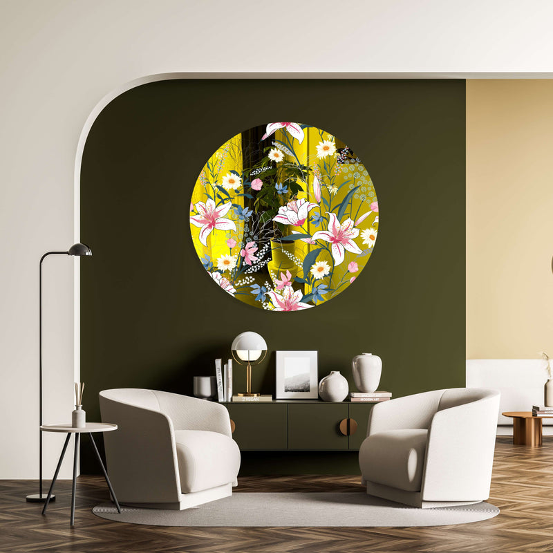 Tropical Botanical Motifs Printed Mirror Acrylic Circles