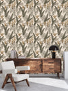 White Wallpaper with Palm Leaves