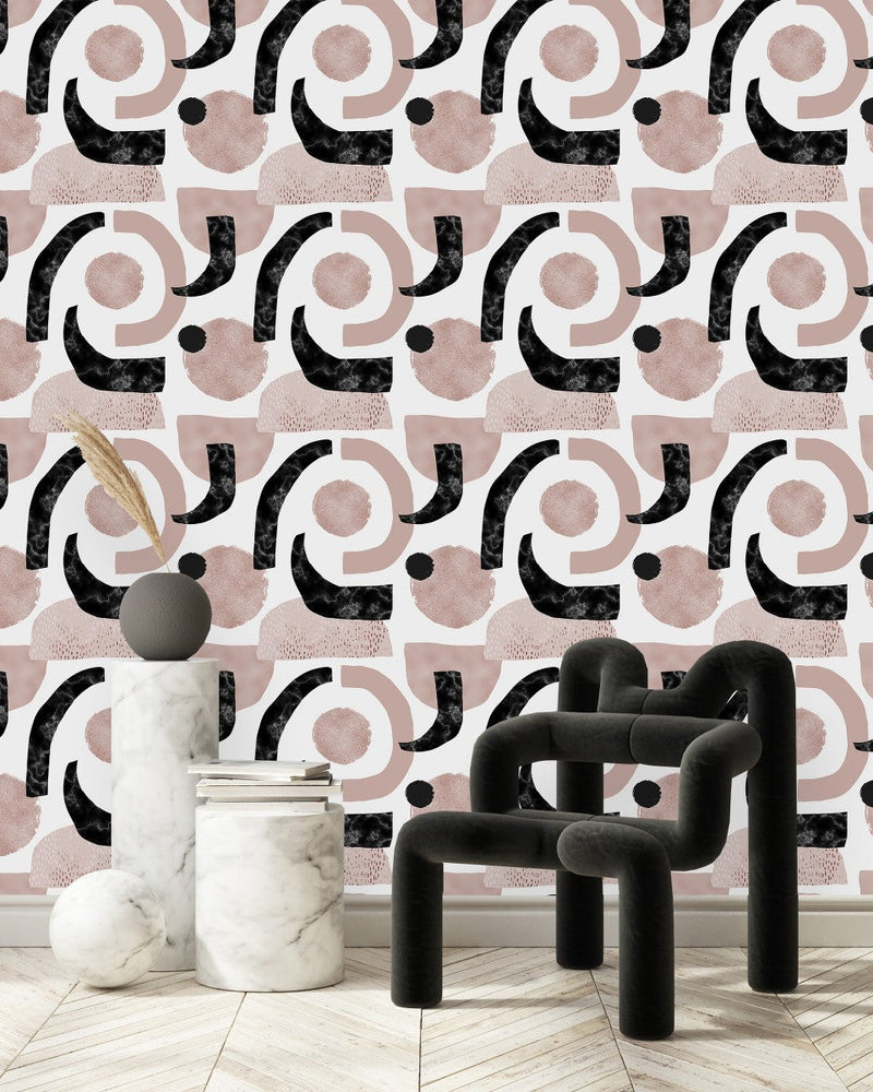 Beige and Black Shapes Wallpaper
