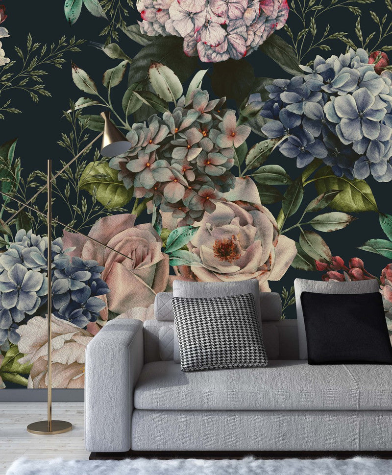 Modish Modern Dark Wallpaper with Flowers