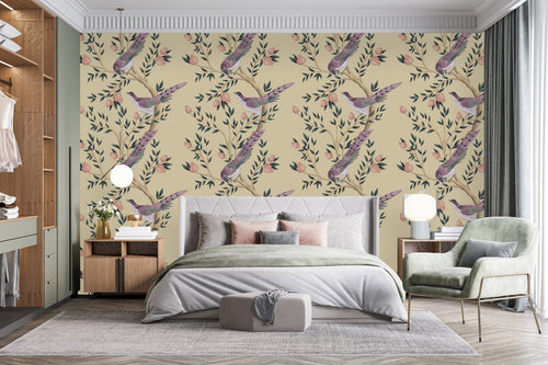 Birds on Vintage Wallpaper