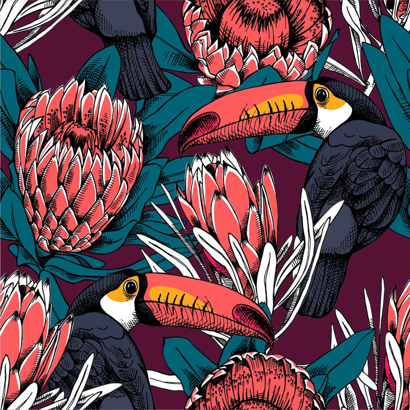 Toucans and Protea Wallpaper