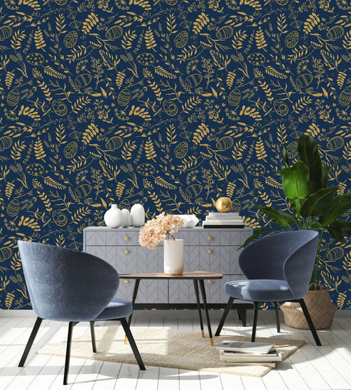 Dark Blue Herbs Wallpaper