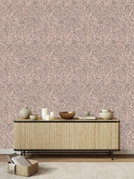 Beige Monstera Contour Leaves Wallpaper