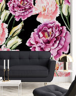 Fashionable Black Wallpaper with Pink Flowers