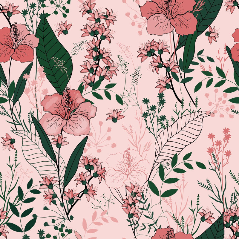 Contemporary Modern Pink Wallpaper with Pink Flowers